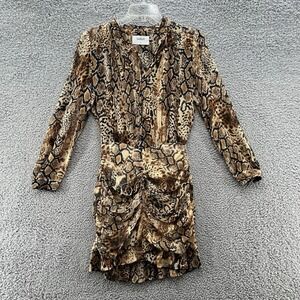 Bash Dress 8 Gold Brown Snake Animal Print Ruched Ruffle Hem Party Mini